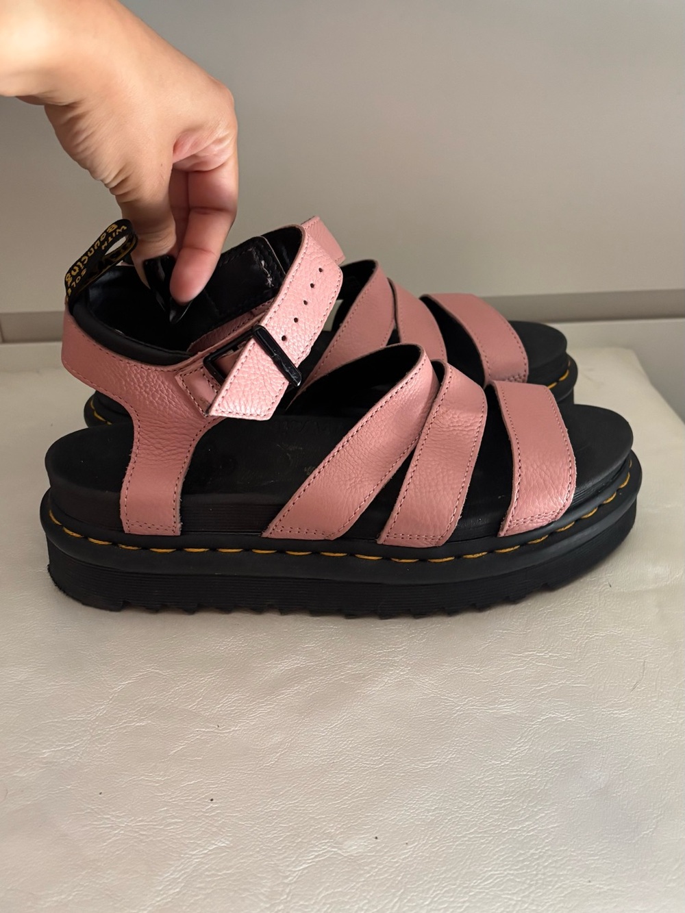 Dr. Martens Blaire Pink Leather Platform Sandals - Picture 2 of 5